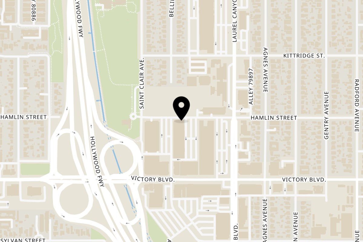 Map showing the location of Ledy's Restaurant on 12150 Hamlin St in North Hollywood